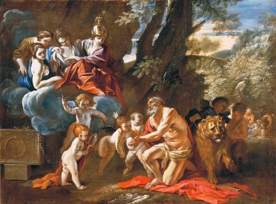 De fyra kardinaldygderna som visar sig för Saint Hieronymus av Pietro Testa