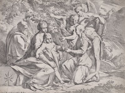 Den heliga familjen deltog av änglar, ca. 1642-44. av Pietro Testa