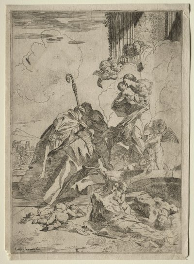Tre Lucchese Saints går i förbön med Jungfrun för pestens offer, ca. 1630-31. av Pietro Testa