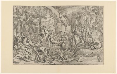 Triomf van de schilderkunst op de Parnassus Uttrycker tillgivenhet/ tjänar en båge/ triumferar över Parnassus (titel på objekt) av Pietro Testa