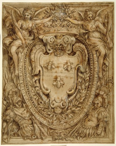 Arms of Don Taddeo Barberini, Principe di Palestrina (penna och bläck med tvätt och gouache på papper) av Pietro da Cortona