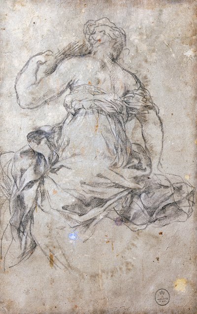 Kvinnlig figur, Study for the Age of Silver fresk av Pietro da Cortona