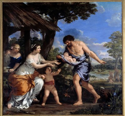 Romulus och Remus samlade av Faustulus och hans hustru Acca Laurentia Målning av Pierre de Cortona (Pietro Berrettini dit Pietro da Cortona (1596-1669). 1643 Sön. 2,51x2,65 m. av Pietro da Cortona