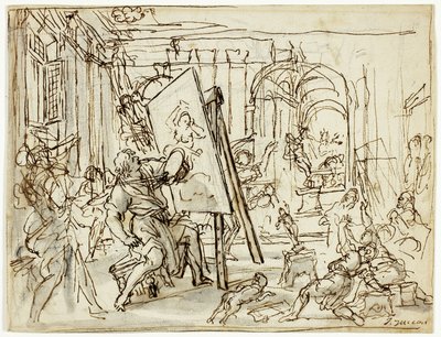 Jordbävning i en konstnärs ateljé av Pietro da Cortona