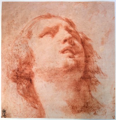 Huvudstudie av en kvinna som tittar upp, 1600-talet av Pietro da Cortona