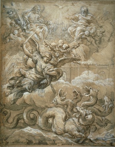 Den heliga treenigheten med den helige Michael som erövrar draken, 1666 av Pietro da Cortona