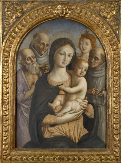 Jungfrun och barnet med fyra heliga, sent 1400-tal av Pietro di Francesco degli Orioli