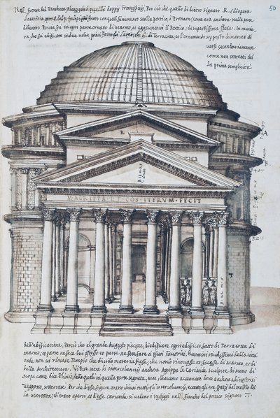 Utsikt över Pantheon i Rom, ritning från volym XIII av XXX Libri delle Antichita (antikvitetsböcker) av Pirro Ligorio