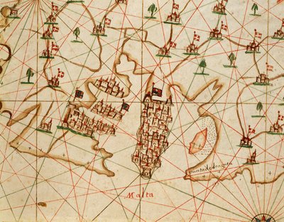 Ön Malta, från portolan atlas bestående av sex sjökort, av Placido Caloiro och Francesco Oliva, Parchment. 1646. av Placido Caloiro e Oliva