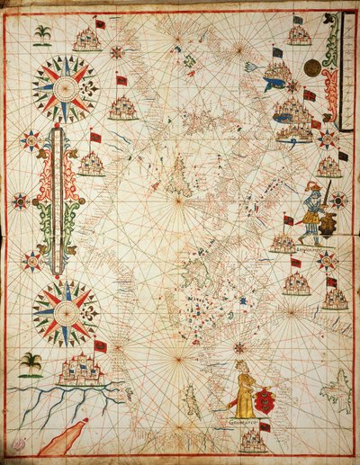 Medelhavet, från portolan atlas av sex sjökort, av Placido Caloiro och Francesco Oliva, Parchment. 1646. av Placido Caloiro e Oliva