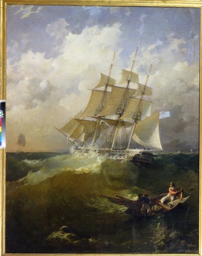 44-kanons fregatten, Aurora ("44-kanons fregatten Aurora") - Målning av Platon Timofeyevich Borispolets (1805-1880), olja på duk av Platon Timofeyevich Borispolets