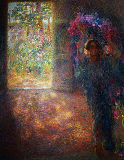 Blomsterhus, ca 1910, av Plinio Nomellini (1866-1943), olja på duk, 200x160 cm, Italien, 1900-talet av Plinio Nomellini