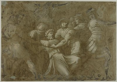 Romerska soldater arresterar Sankt Peter (?) av Polidoro da Caravaggio