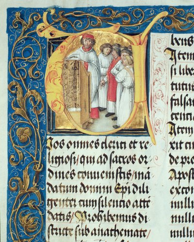 Prästvigning av seminarier till prästadömet från biskop Erasmus Cioleks påvliga kyrka, ca 1510 (tempera och guld på pergament) av Polish School