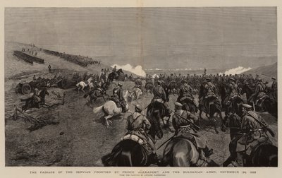 The Passage of the Servian Frontier av Prins Alexander och den bulgariska armén, 24 november 1885 (gravyr) av Polish School
