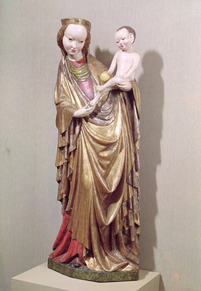 Jungfru och barn, ca 1400 (polykromt trä) av Polish School