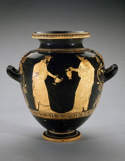 Rödfigur Stamnos med scen av Dionysos med tjänarinna, 440-420 f.Kr. (terrakotta) av Polygnotos Polygnotos