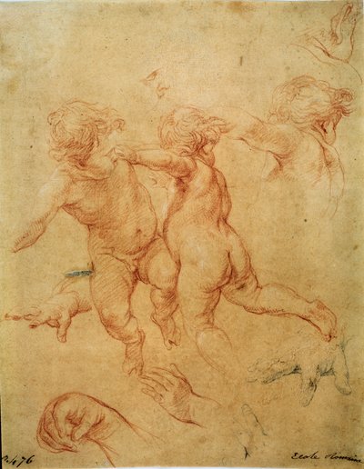 Två flygande putti, studie, 1740-tal av Pompeo Batoni