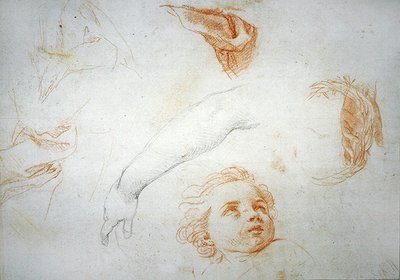 Studies for the Ecstacy of St. Catherine of Siena (röd & svart krita på papper) av Pompeo Girolamo Batoni