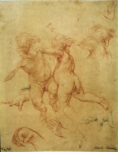Studie för två putti (Två flygande putti. Studie), ca 1740 (sanguine) av Pompeo Girolamo Batoni