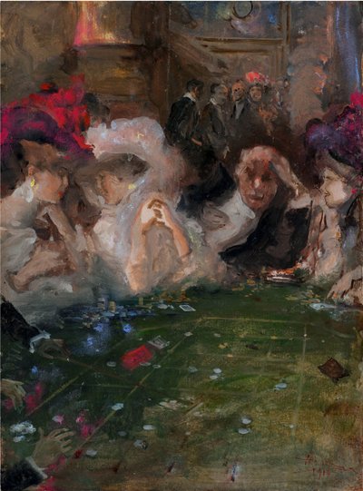 Professionella Roulette Gamblers av Mariani, Pompeo (1857-1927). Olja på kartong, storlek: 36x26 av Pompeo Mariani
