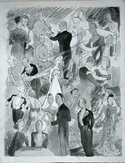 We go dancing in London (penna, bläck och monokrom akvarell på papper) av Pont