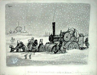 Populära missuppfattningar: Life in Russia, illustration från Punch, publicerad 27 december 1939 (penna, bläck, monokrom akvarell och kroppsfärg på papper) av Pont