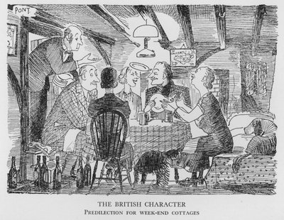 The British Character, förkärlek för helgstugor (litho) av Pont