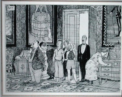 The British Character: stort intresse för historiska hus, illustration från Punch, publicerad 8 juli 1936 (penna och bläck på papper) av Pont