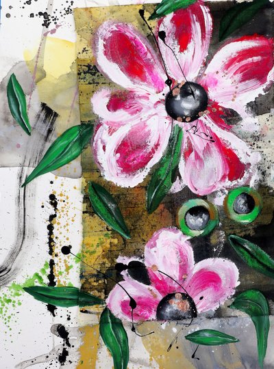 Livfull rosa abstrakt blommotiv av Poonam Choudhary