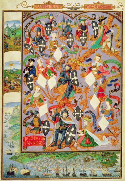 Lägg till Ms 12531 f.7 Genealogical tree of Alfonso I (1128-85) av Portuguese School