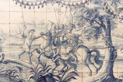 Alexander (356-323 f.Kr.) kämpar mot perserna, ca 1745 (keramik) (se även 237498) av Portuguese School