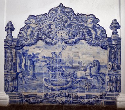Allegori av vatten - Azulejos, målat lergods av Portuguese School