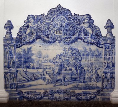 Allegory of the Earth - Azulejos, målad fajans av Portuguese School