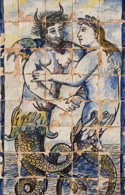 Azulejos-plattor i palatsträdgårdarna som visar havsdjur (keramik) av Portuguese School