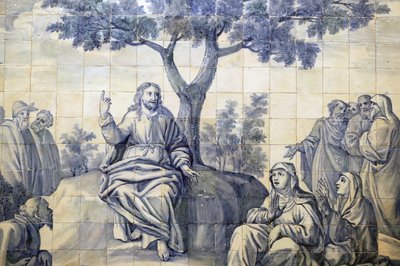 Barmhärtighetens kyrka. Azulejos. Bergspredikan. Jesus. Evora. Portugal. av Portuguese School