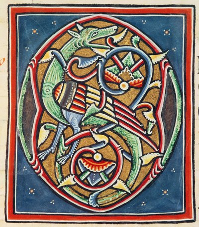 Ms 3089 fol.35r Inhabited Initial O, tolfte eller trettonde århundradet av Portuguese School