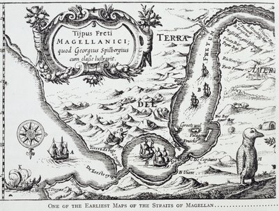 En av de tidigaste kartorna över Magellansundet, från 