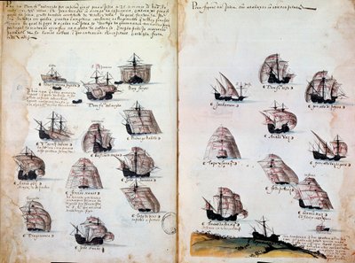 Krigsskepp. Minnen från Portugals armadas under kung Manuel I (1469 - 1521). Manuskript från 1505. Paris. BN av Portuguese School