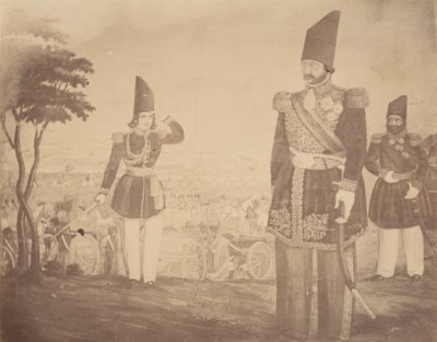 [En persisk revy i en målning som en gång tillhörde Ardeshir Mirza, kungens farbror.], 1840-60-tal. av Possibly by Luigi Pesce.