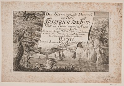 Titelsida till kung Frederik V:s resa genom Danmark och Norge 1749 av Poul Isac Grønvold