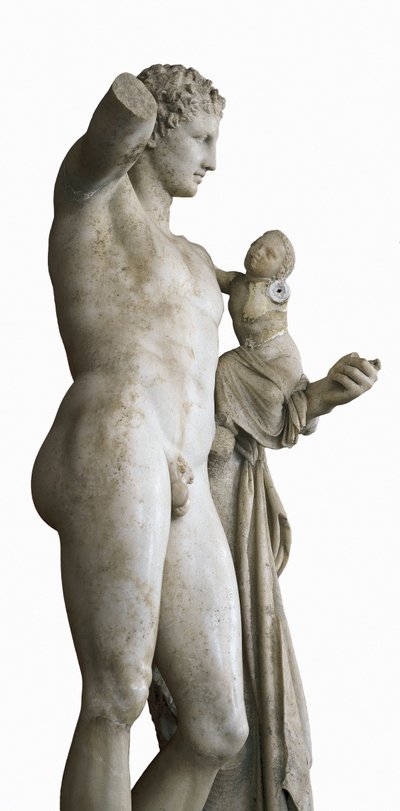Hermes bär barnet Dionysos, ca. 330 f.Kr. (marmor) av Praxiteles