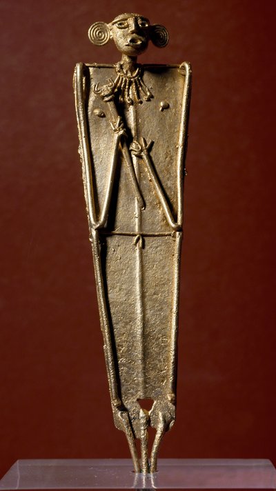 Pre-columbiansk konst, Muisca civilisation: statyett av kvinna (Tango) i guld. 1400-1600-talet. Bogota, Museo de Oro, Colombia av Pre Columbian
