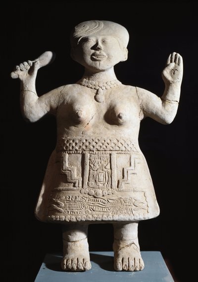 Pre-columbiansk konst, Totonac-civilisation: statyett av pretress-armar i luften 600-900-talet efter JC Från El Tajin (sten) av Pre Columbian Pre Columbian
