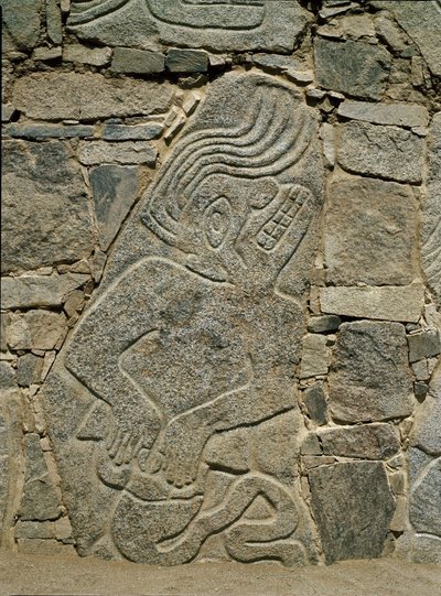 Vägg med relief av en krigare av Pre Columbian Pre Columbian