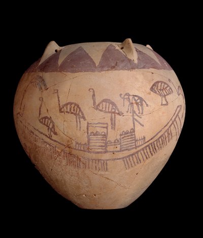 Bränd lerburk med målad dekor, inklusive båtar och djur, c.3400-3300 f.Kr. (lera) av Predynastic Period Egyptian