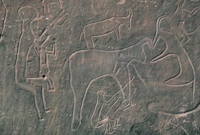 Människofigurer och djur (hällmålning) av Prehistoric