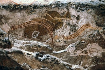Aboriginsk klippmålning, platsen för Ubirr-grottorna, Kakadu National Park, Australien (målning) av Prehistoric Prehistoric