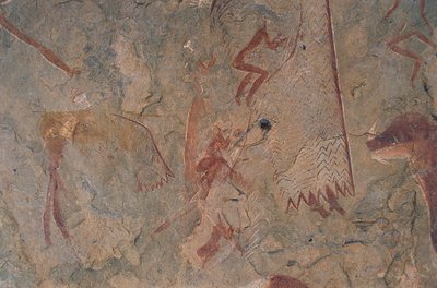 Människo- och djurfigurer (grottmålning) av Prehistoric Prehistoric