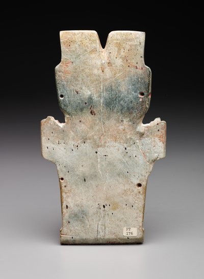 Baksidan av en antropomorf plakett, möjligen eldormen, förklassisk period, 800-400 f.Kr. (serpentin & cinnober) av Prehistoric Prehistoric